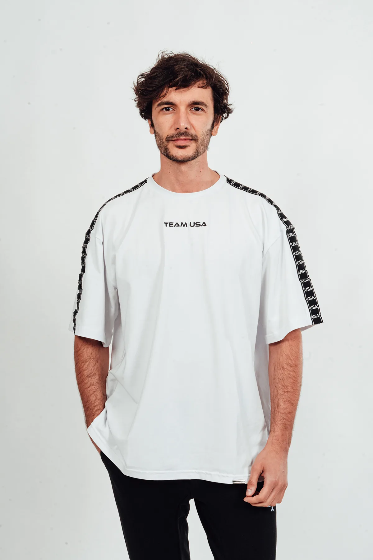 USA Comfy Oversize Strip T-Shirt- White