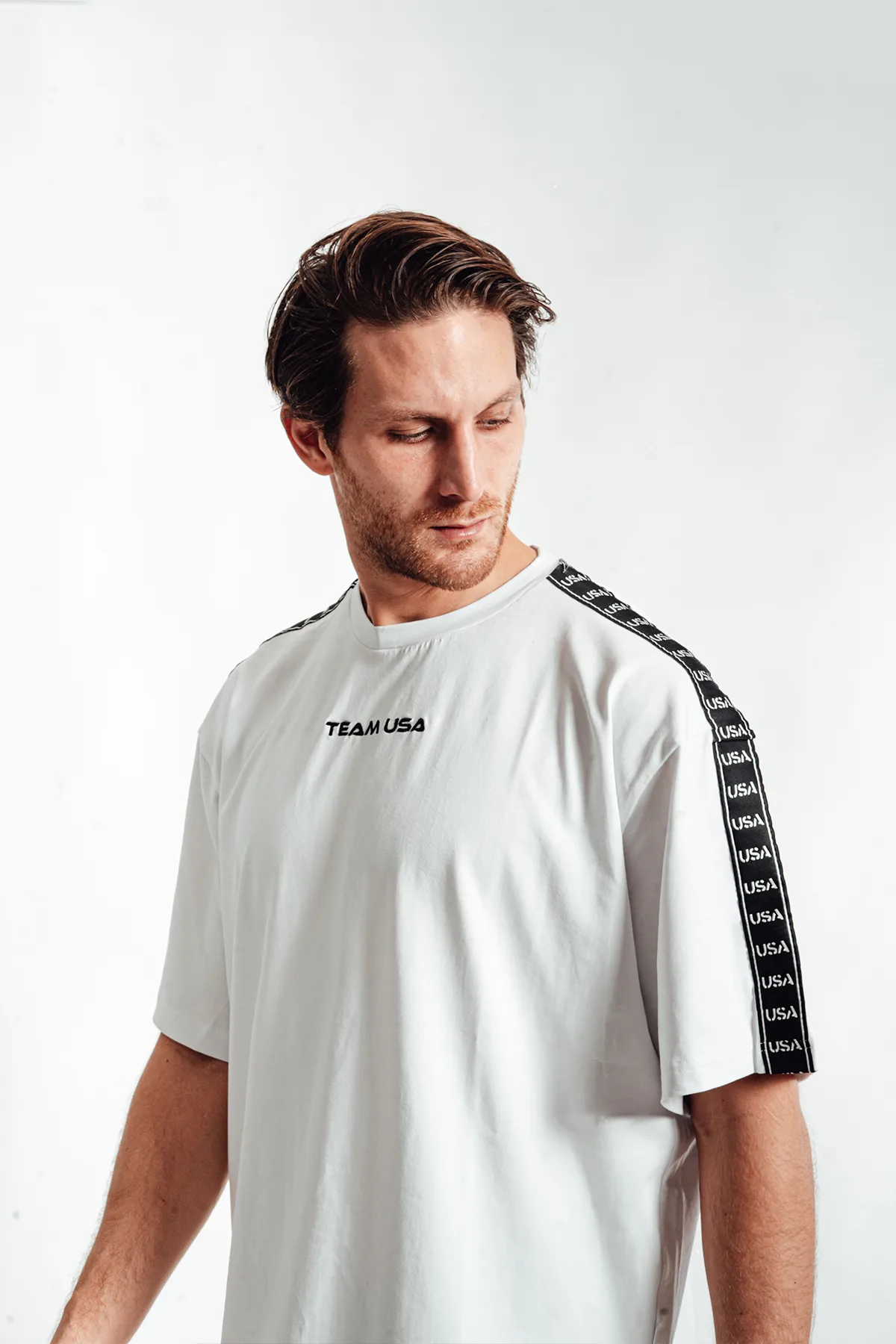 USA Comfy Oversize Strip T-Shirt- White