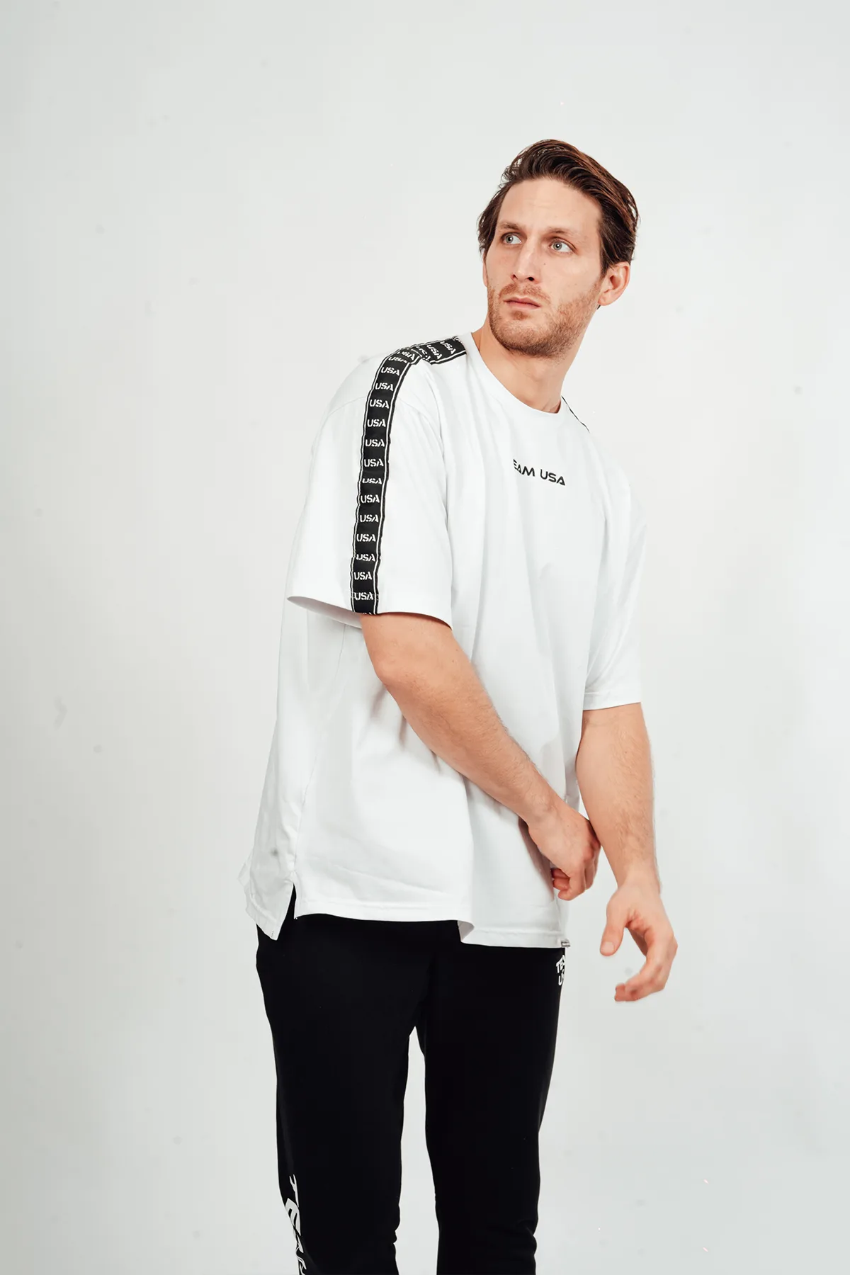 USA Comfy Oversize Strip T-Shirt- White