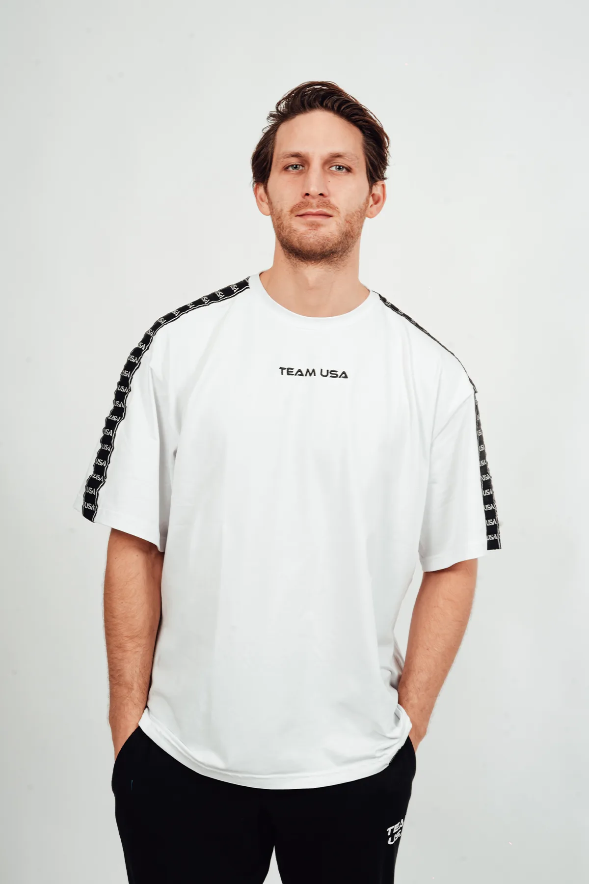 USA Comfy Oversize Strip T-Shirt- White
