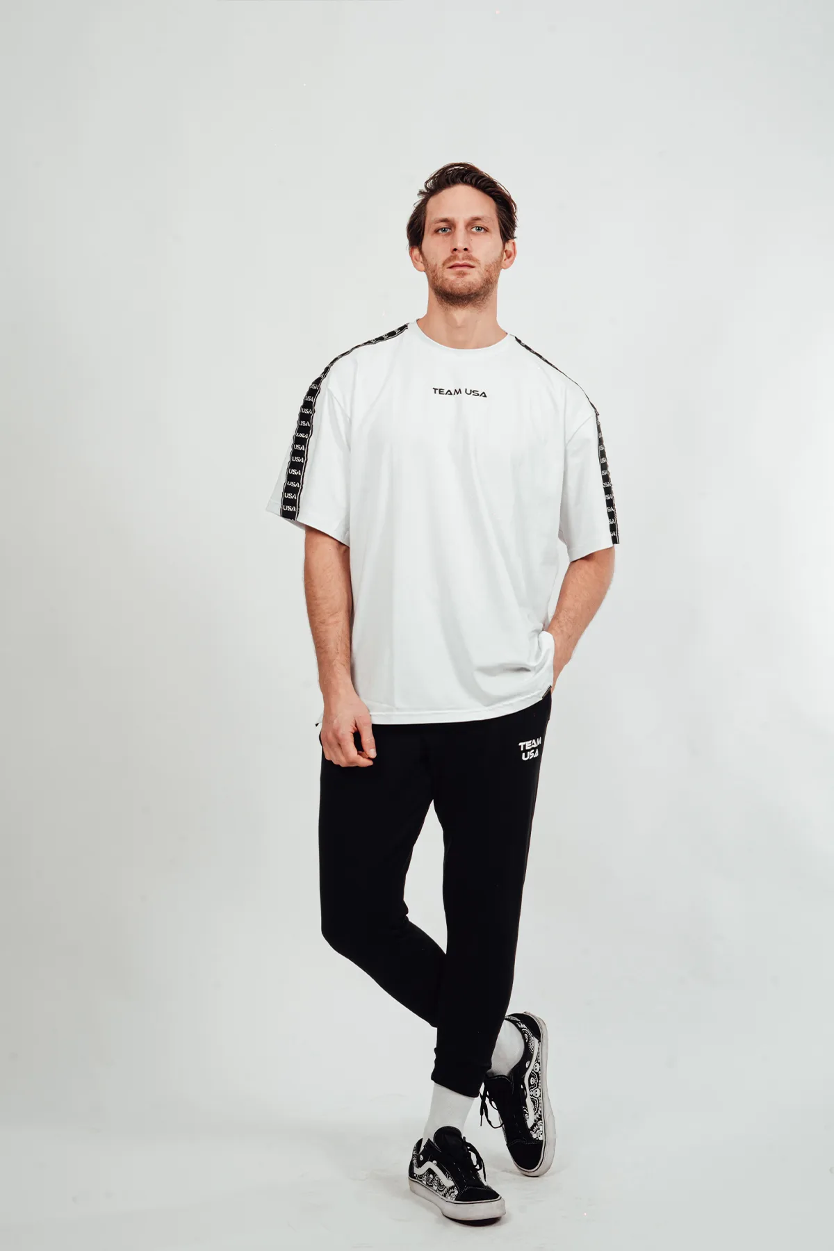 USA Comfy Oversize Strip T-Shirt- White