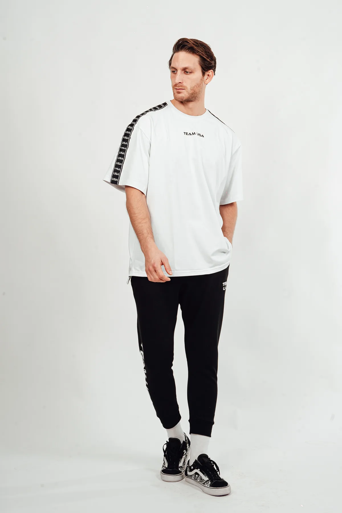 USA Comfy Oversize Strip T-Shirt- White