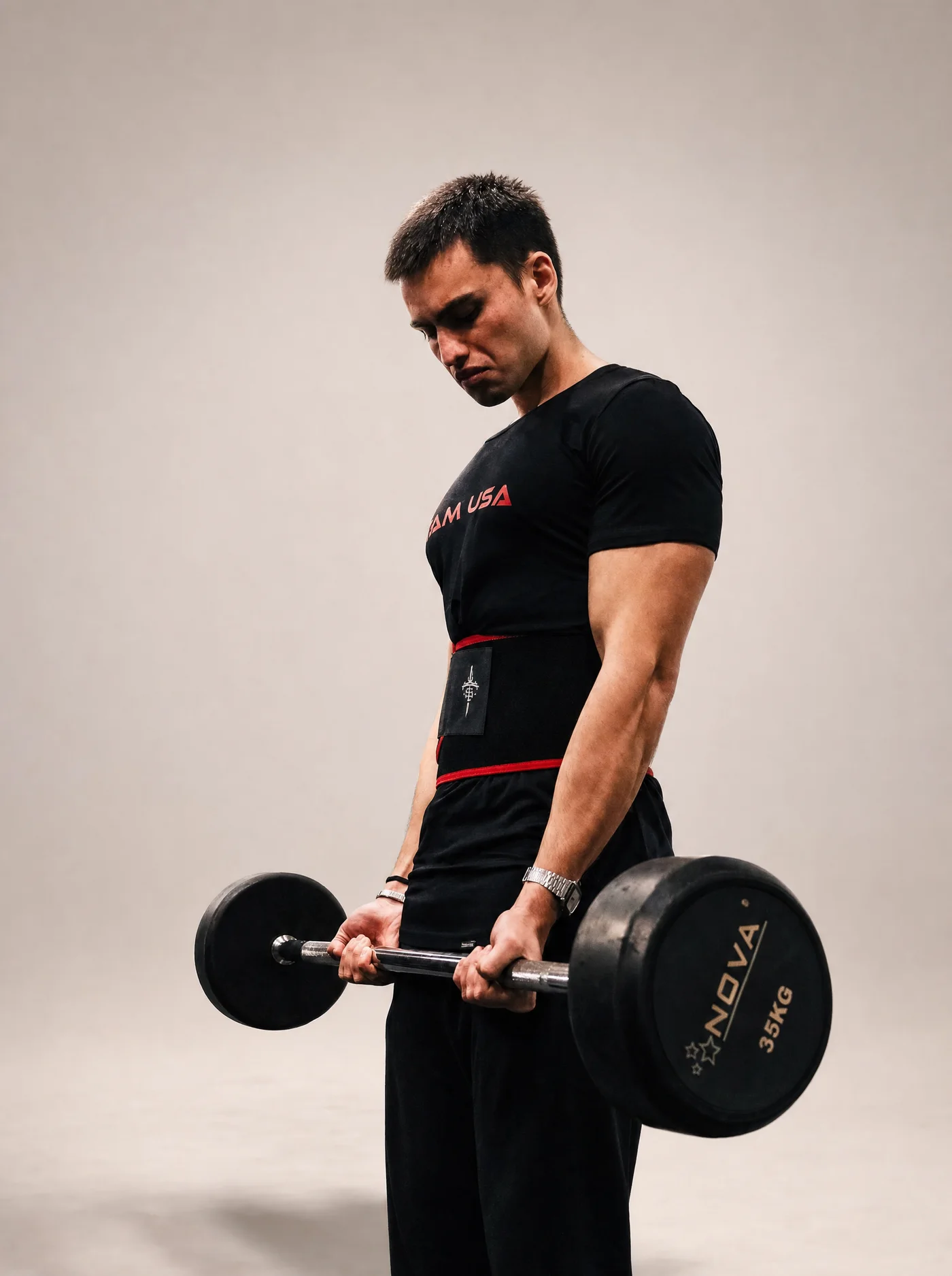 USA Slim Fit T-Shirt Red Logo — stüdyo çekimi